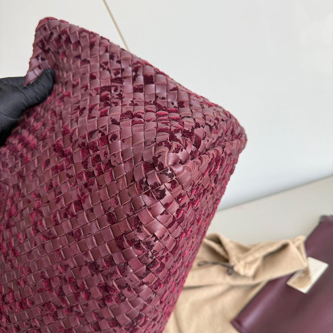 Bottega Veneta Cabat Large Intreccio Burgundy Leather and Velvet 40cm 3