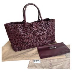 Bottega Veneta Cabat Large Intreccio Burgundy Leather and Velvet 40cm