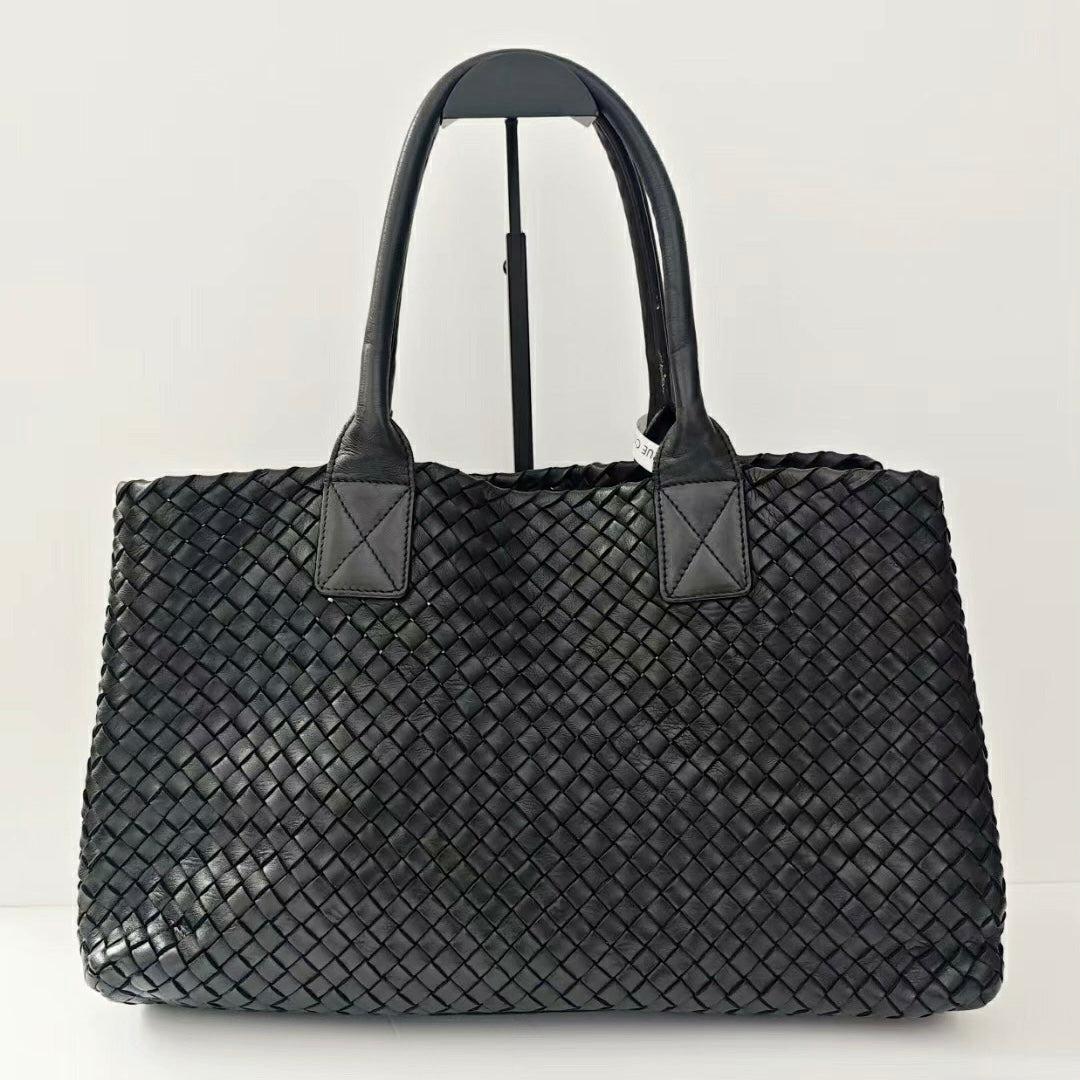 Women's Bottega Veneta Cabat Large Intreccio Leather Tote Bag Black 40cm