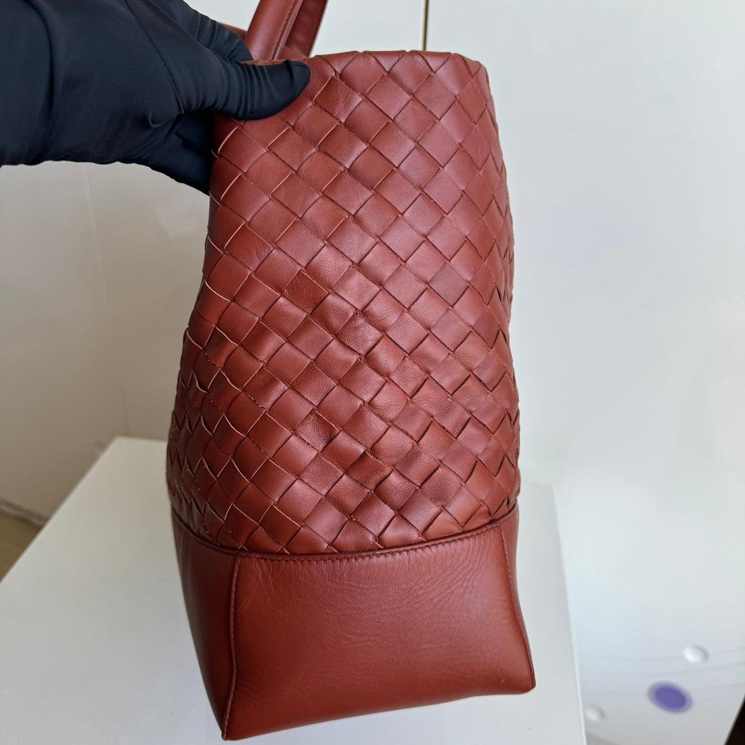 Bottega Veneta Cabat Large Intreccio Leather Tote Bag Burgundy Brick Red For Sale 2