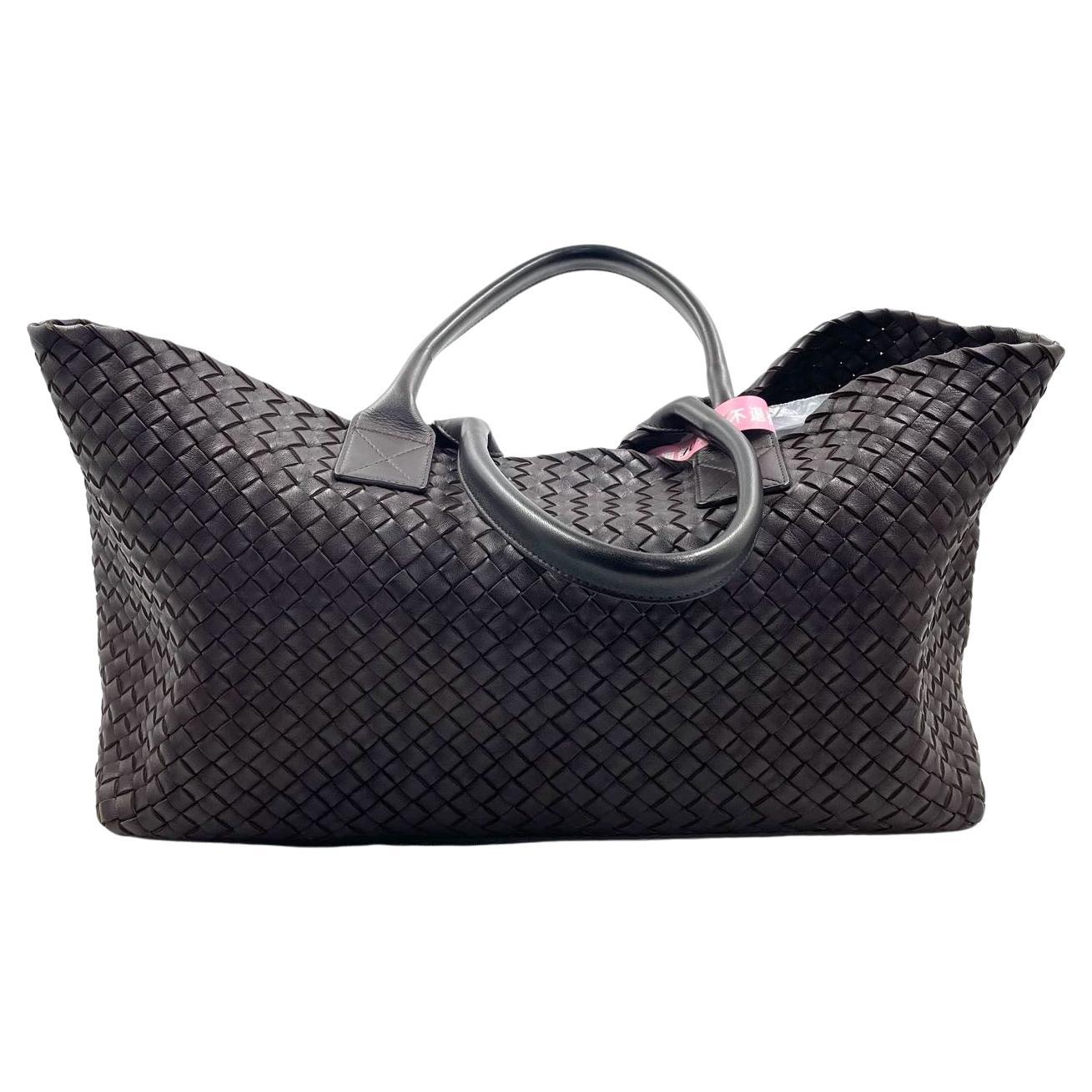 Black Bottega Veneta Cabat Large Intreccio Leather Tote Bag Chocolate Brown with Pouch