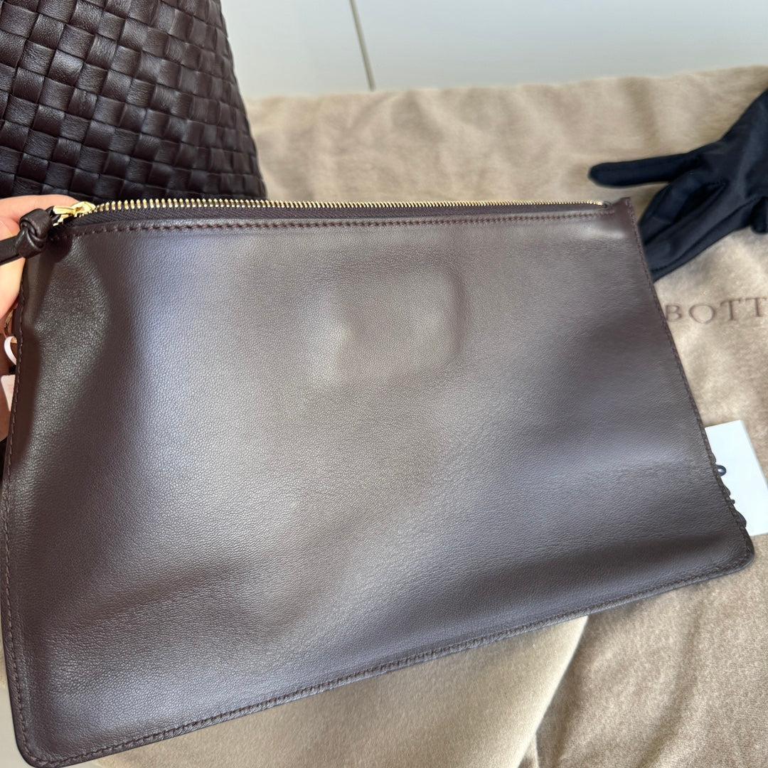 Bottega Veneta Cabat Large Intreccio Leather Tote Bag Dark Chocolate Brown 40cm 15