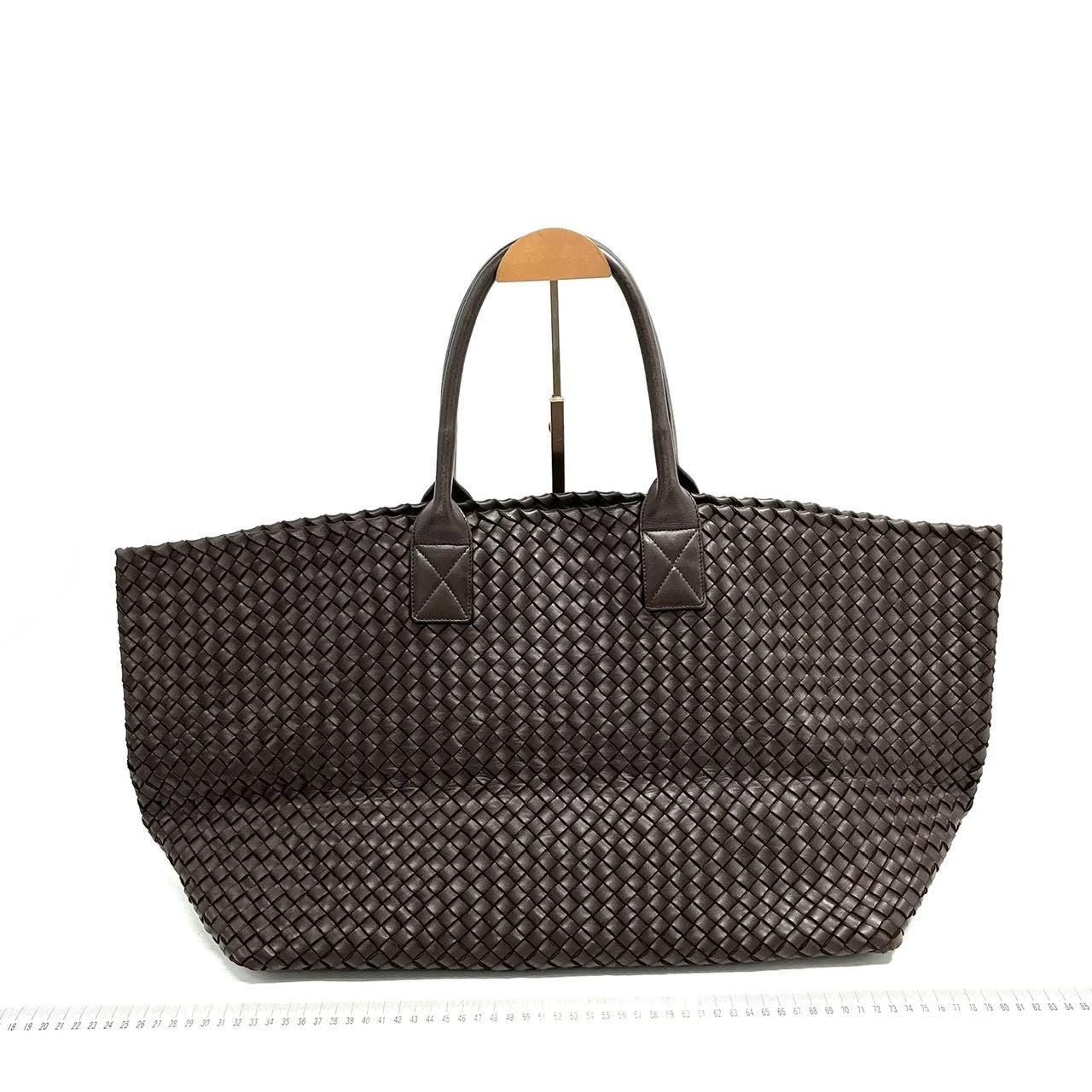 Black Bottega Veneta Cabat Large Intreccio Leather Tote Bag Dark Chocolate Brown 42cm