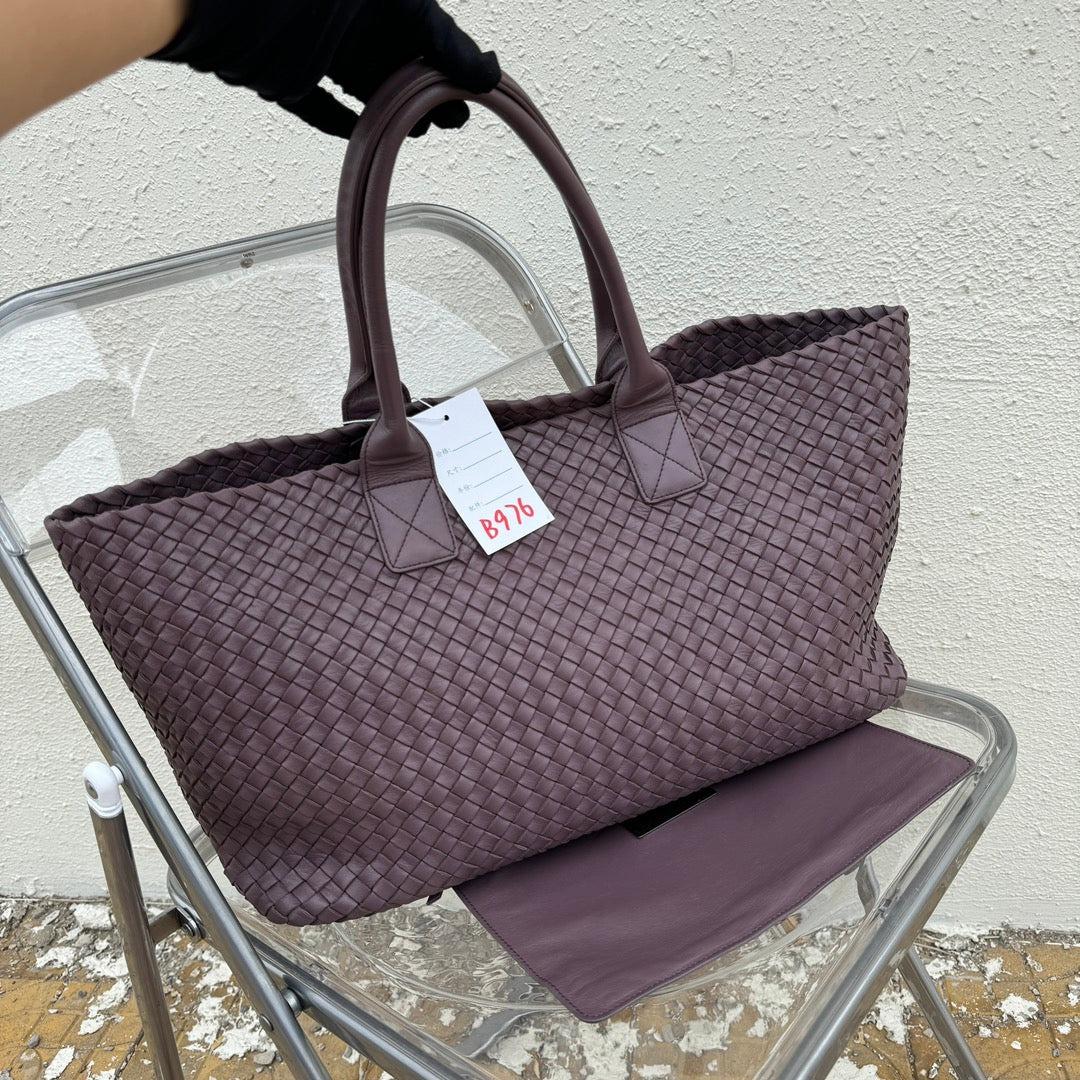 Bottega Veneta Cabat Large Intreccio Leather Tote Bag Dark Lavender Purple 40-43cm
 These are professional photos of the actual bag offered by Luxbags.
 Discover the sophisticated luxury of the Bottega Veneta Cabat Intreccio Leather Tote Bag. Revel