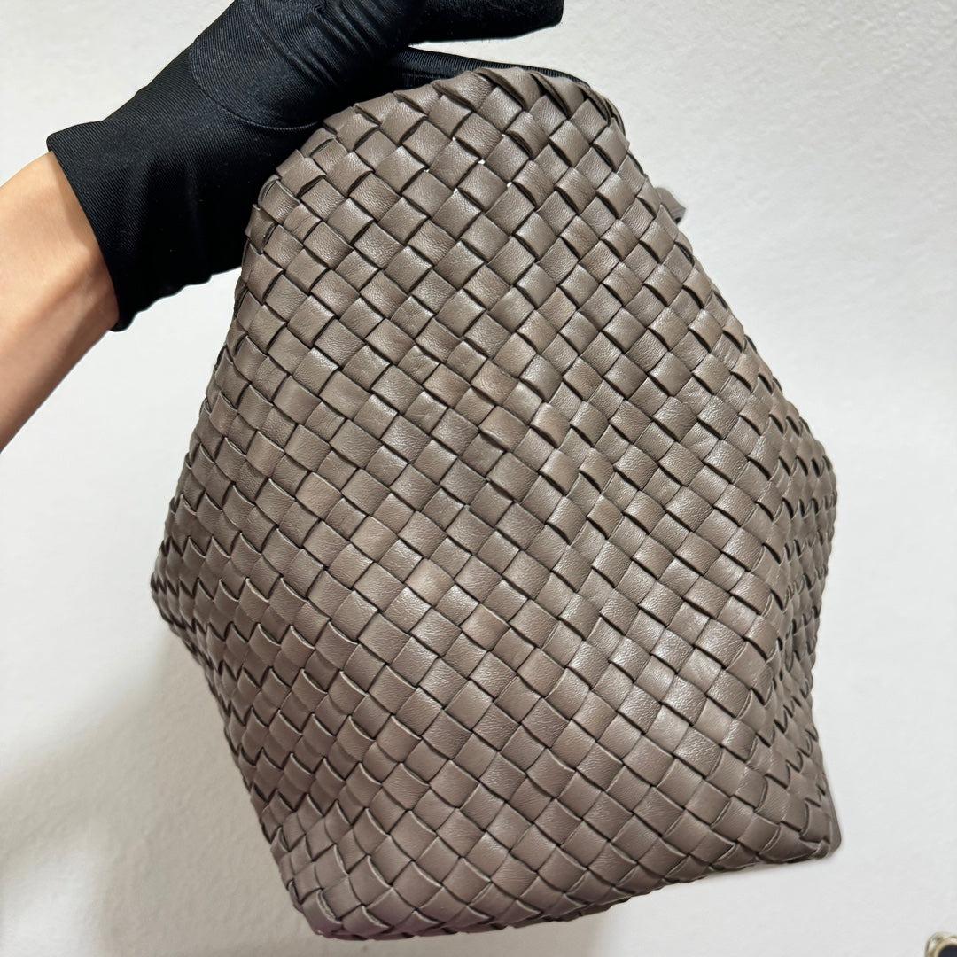 Gray Bottega Veneta Cabat Large Intreccio Leather Tote Bag Grey 40-43cm