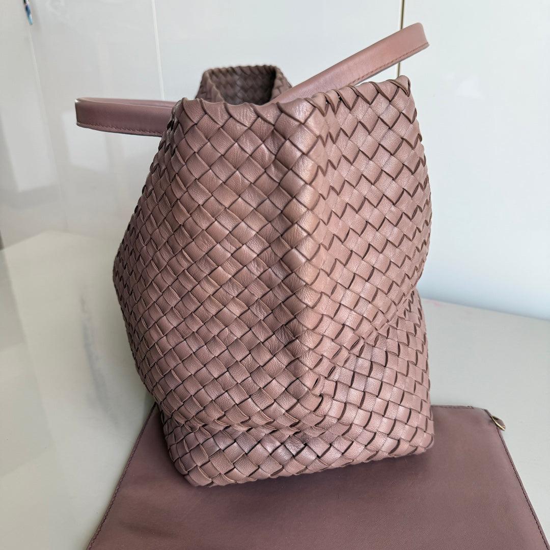 Brown Bottega Veneta Cabat Large Intreccio Leather Tote Bag Pink 42cm