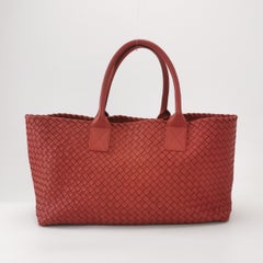Bottega Veneta Cabat Large Intreccio Leather Tote Bag Red 40cm