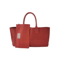 Bottega Veneta Cabat Large Intreccio Leather Tote Bag Red 40cm