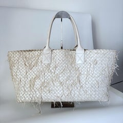 Bottega Veneta Cabat Large Intreccio Leather with Fringes White Ecru 40cm