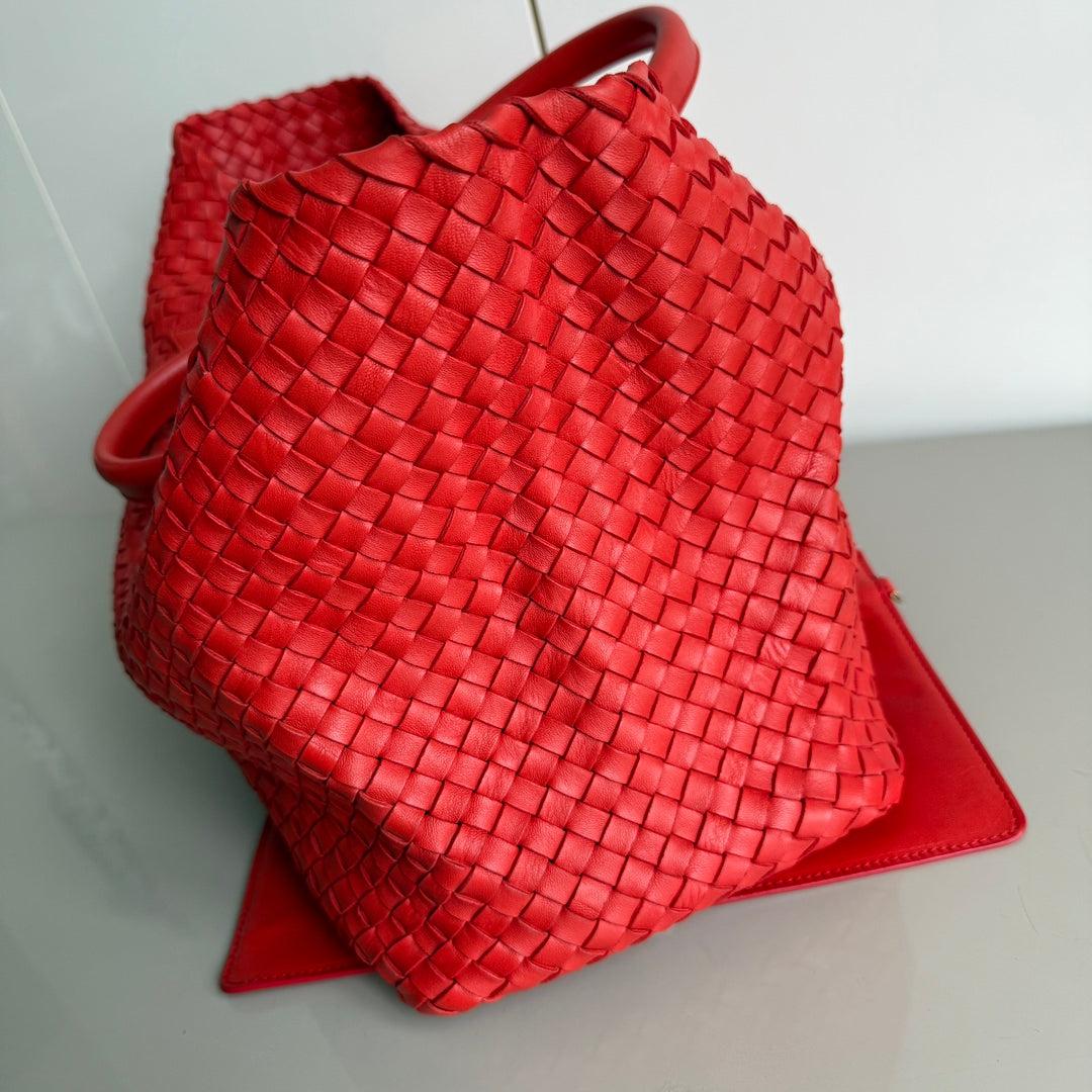 Women's Bottega Veneta Cabat Large Intreccio Red Leather 40cm