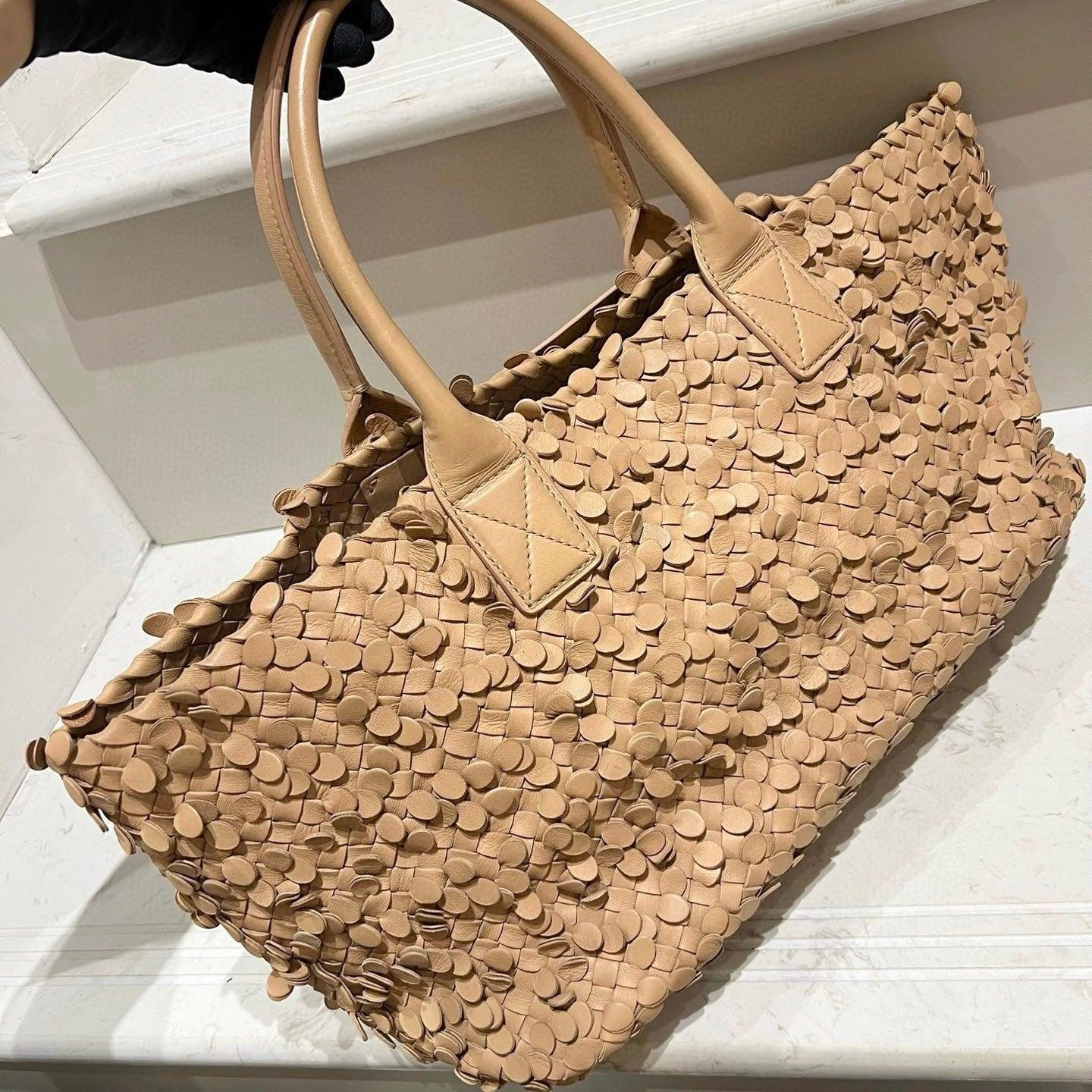 Women's Bottega Veneta Cabat Limited Tan Poussin Paillettes Tote Beige