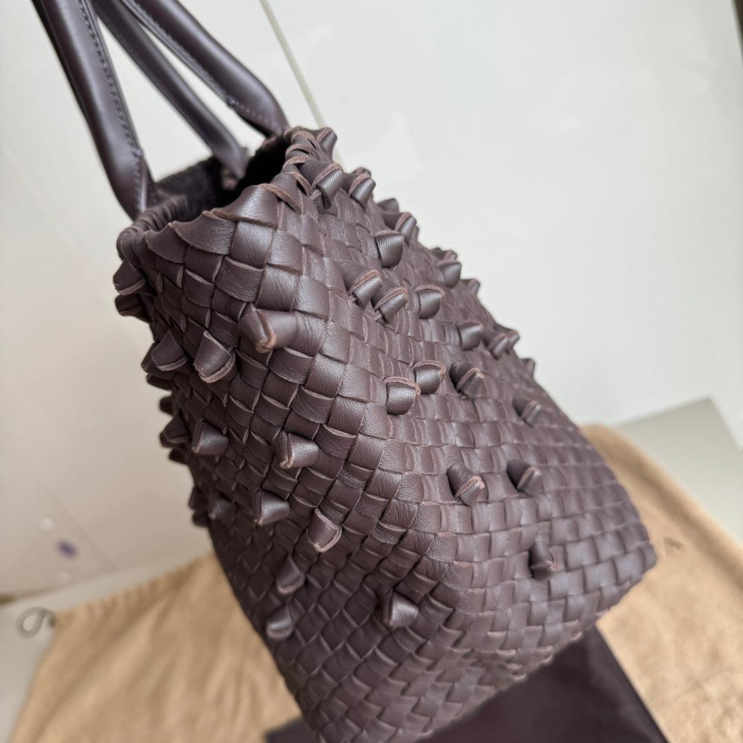 Women's Bottega Veneta Cabat Medium Intreccio Leather Tote Bag Dark Chocolate Brown