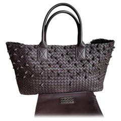 Bottega Veneta Cabat Medium Intreccio Leather Tote Bag Dark Chocolate Brown