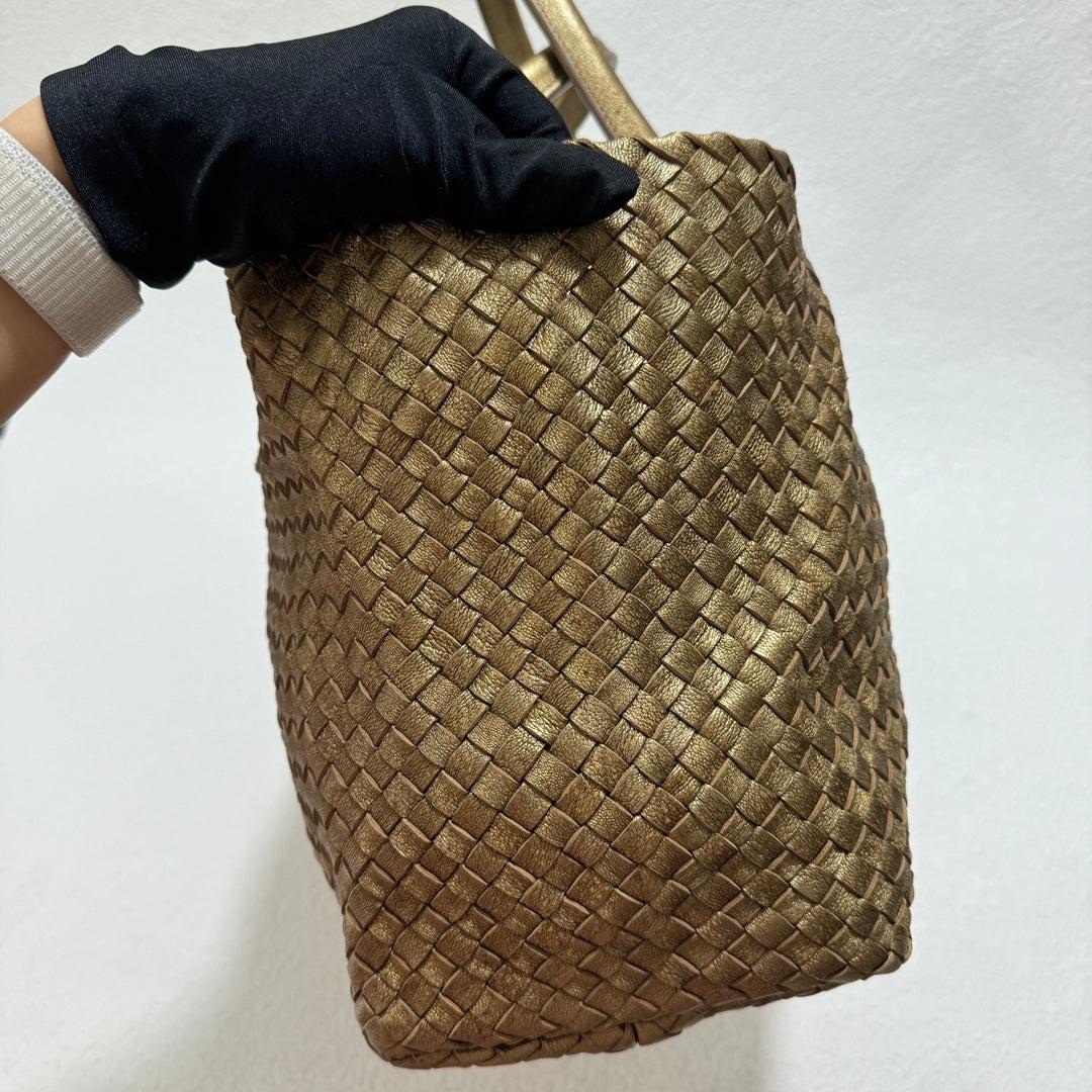 Brown Bottega Veneta Cabat Medium Intreccio Leather Tote Bag Gold