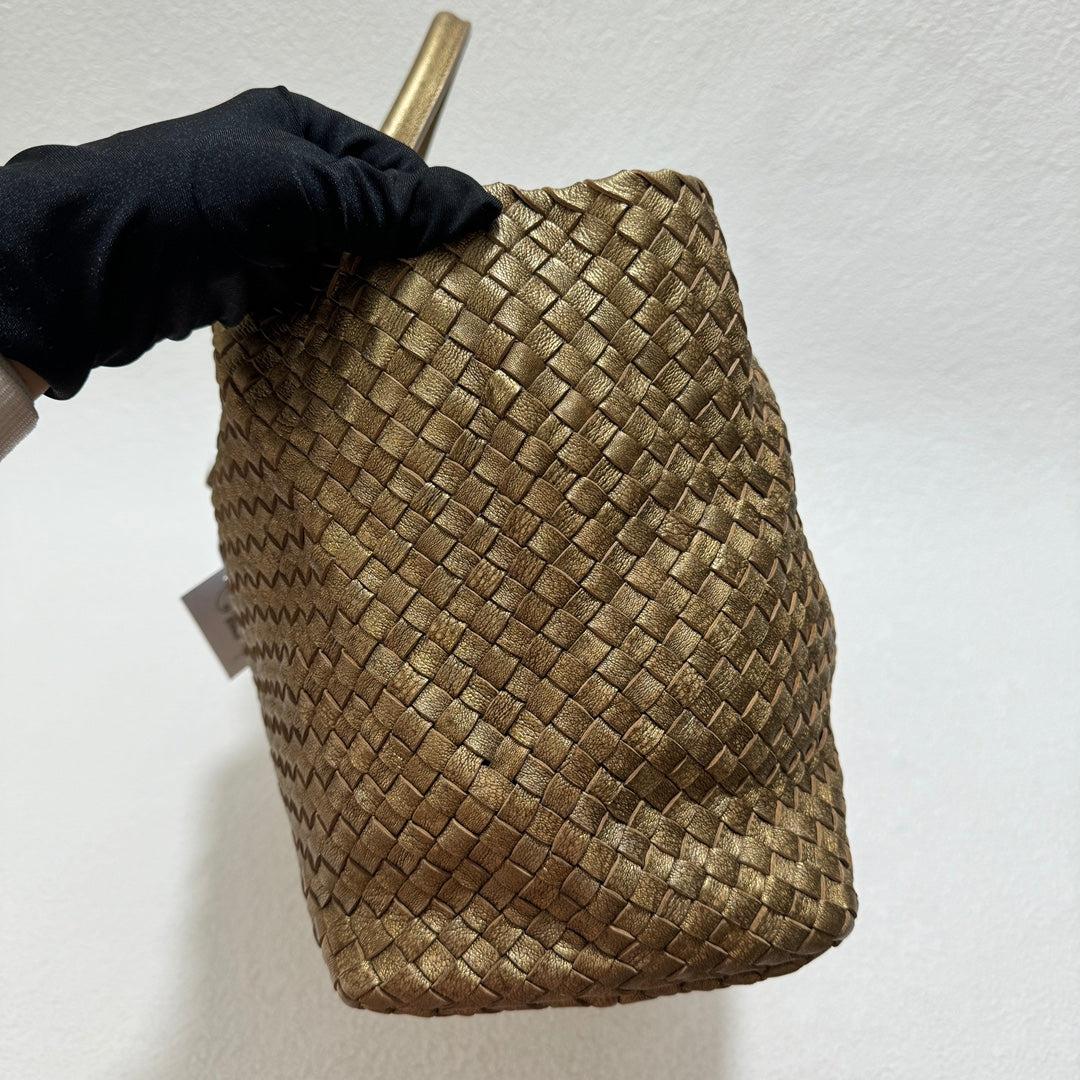 Women's Bottega Veneta Cabat Medium Intreccio Leather Tote Bag Gold