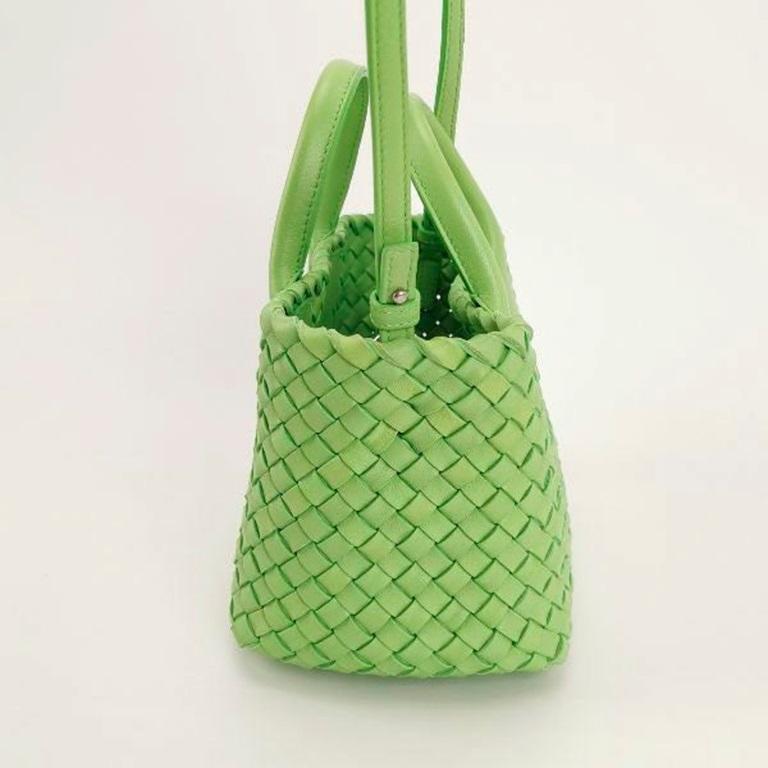 Bottega Veneta Cabat Mini Intreccio Leather Tote Bag Green For Sale 2