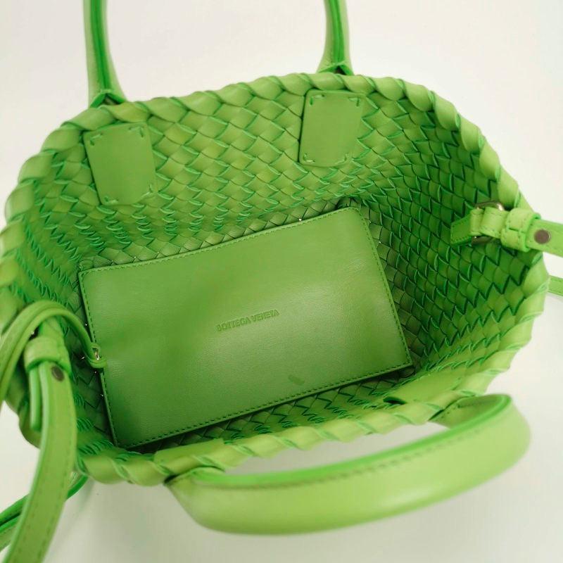 Bottega Veneta Cabat Mini Intreccio Leather Tote Bag Green For Sale 3