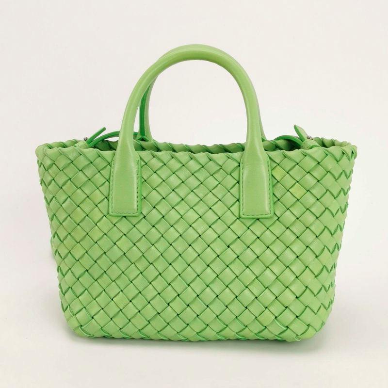 Bottega Veneta Cabat Mini Intreccio Leather Tote Bag Green For Sale 5