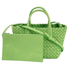 Bottega Veneta Cabat Mini Intreccio Leather Tote Bag Green
