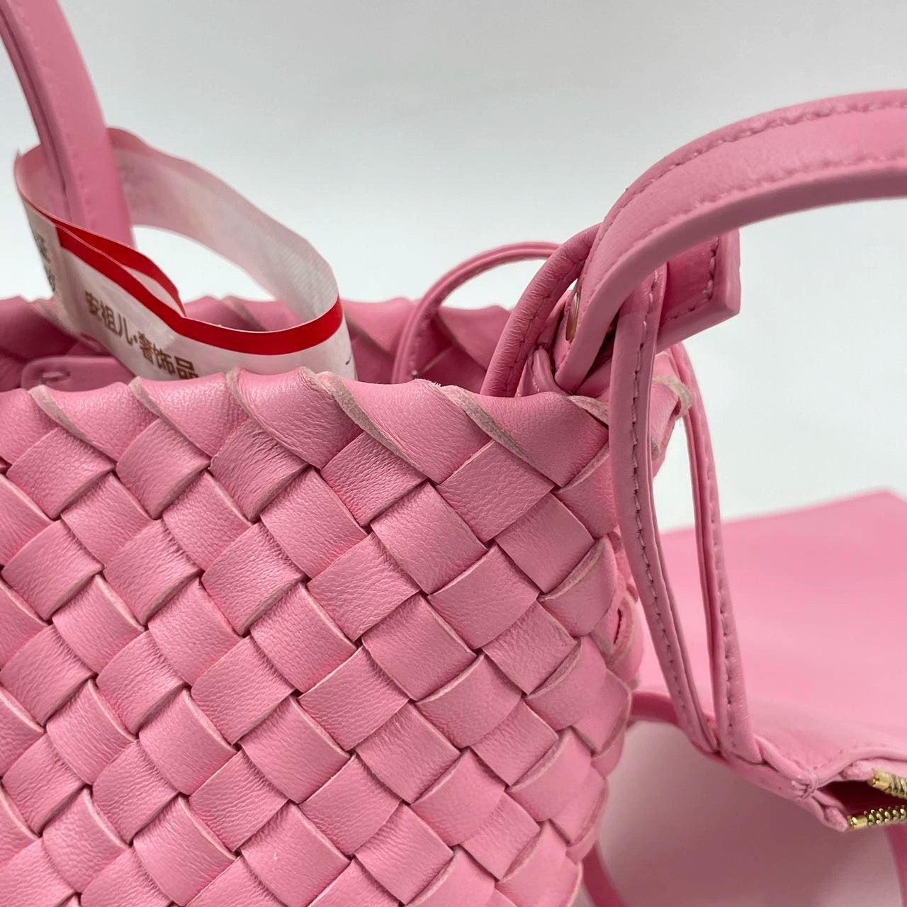 Bottega Veneta Cabat Mini Intreccio Leather Tote Bag Pink 7