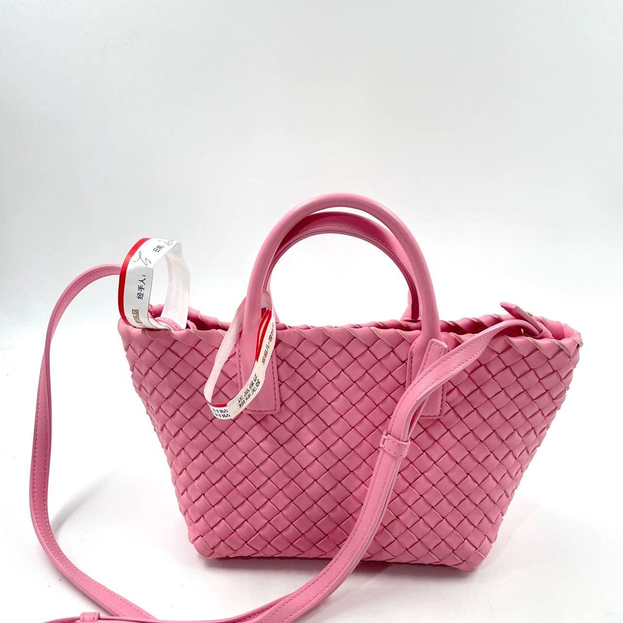 Bottega Veneta Cabat Mini Intreccio Leather Tote Bag Pink 1