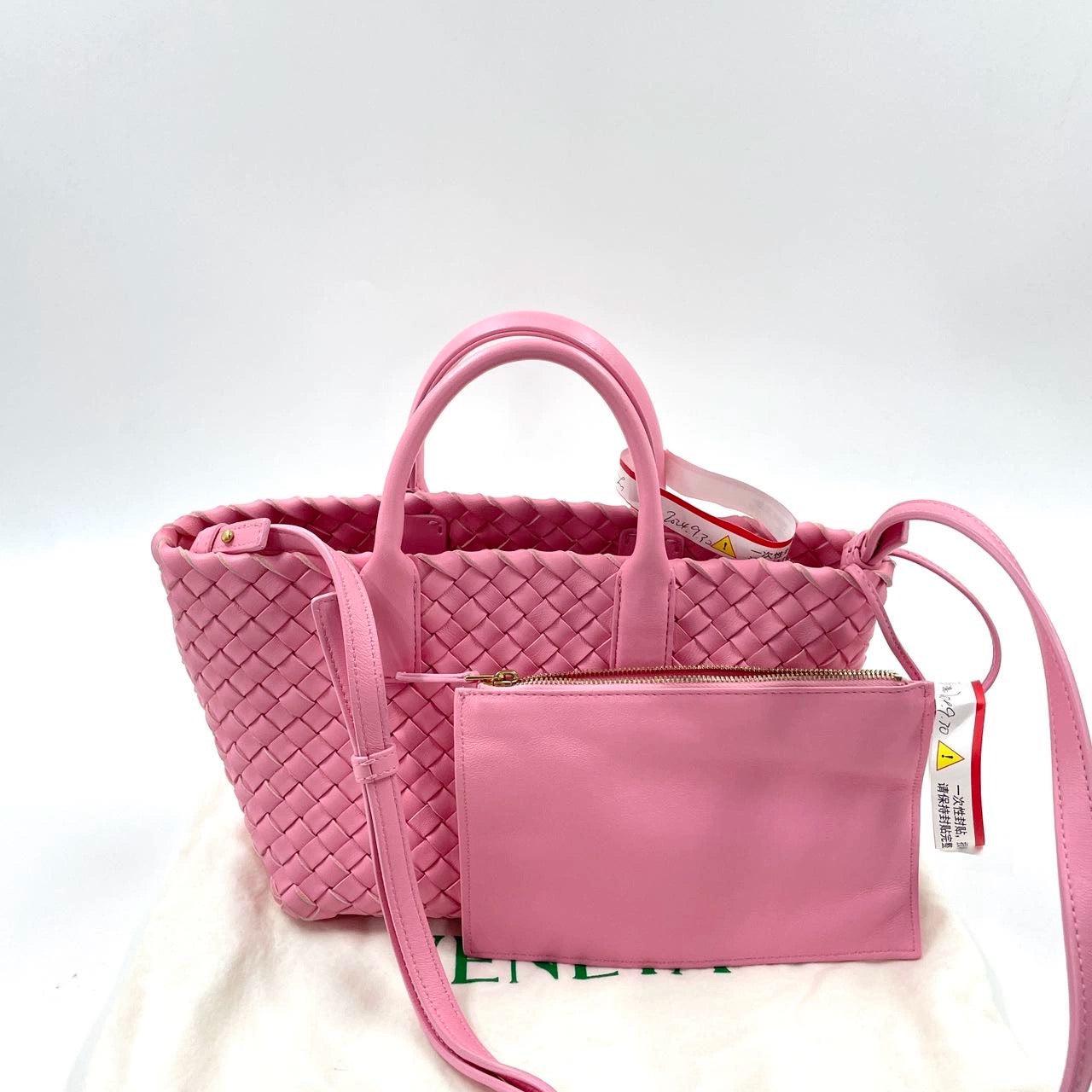 Bottega Veneta Cabat Mini Intreccio Leather Tote Bag Pink 5