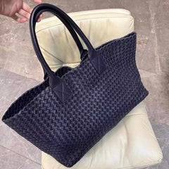 Bottega Veneta Cabat MM Intreccio Leather Tote Bag Navy 40cm