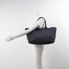 Bottega Veneta Cabat MM Intreccio Leather Tote Bag Navy 40cm