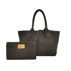 Bottega Veneta Cabat Small Dark Chocolate Brown Intreccio Leather Tote Bag