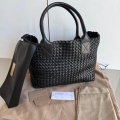 Bottega Veneta Cabat Small Intreccio Leather Tote Bag Black