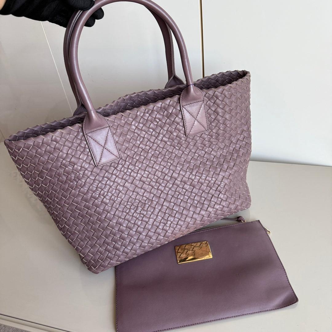 Bottega Veneta Cabat Small Intreccio Leather Tote Bag Dark Lavender Purple
 These are professional photos of the actual bag offered by Luxbags.
 Discover the sophisticated luxury of the Bottega Veneta Cabat Intreccio Leather Tote Bag. Revel in its