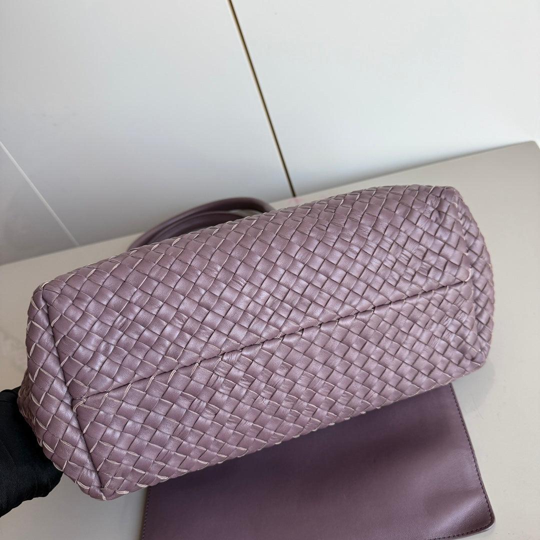 Women's Bottega Veneta Cabat Small Intreccio Leather Tote Bag Dark Lavender Purple For Sale