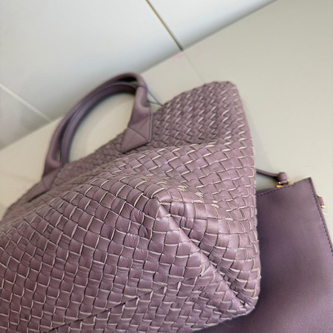 Bottega Veneta Cabat Small Intreccio Leather Tote Bag Dark Lavender Purple For Sale 3