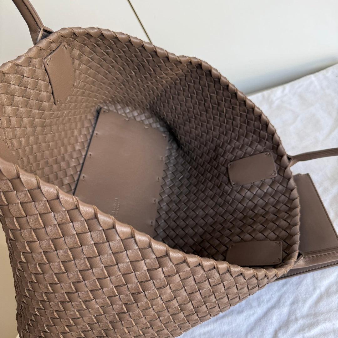 Bottega Veneta Cabat Small Intreccio Leather Tote Bag Milk Chocolate Brown 33cm 12