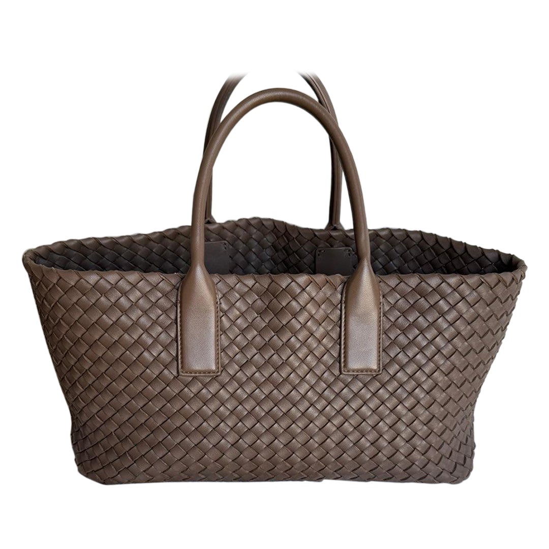 Bottega Veneta Cabat Small Intreccio Leather Tote Bag Milk Chocolate Brown 33cm
