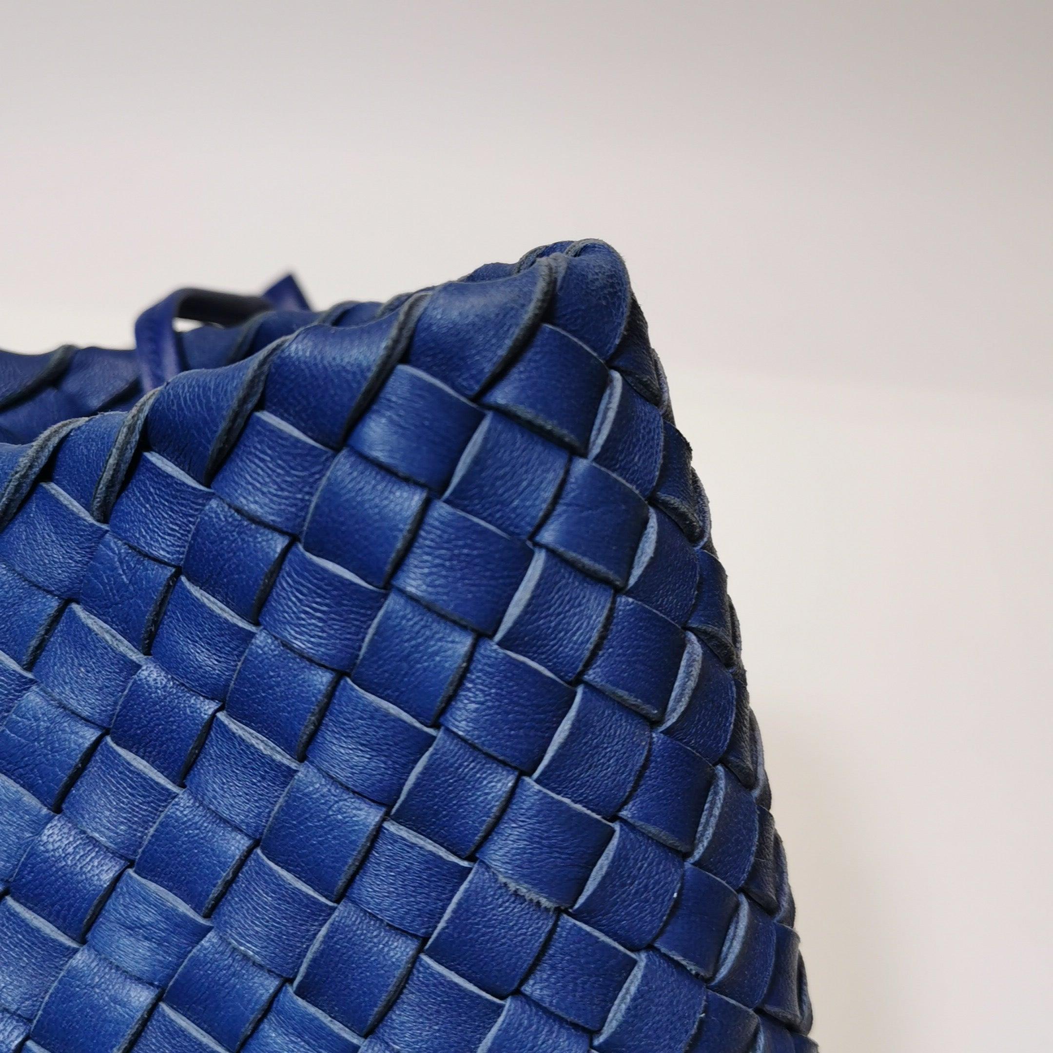 Bottega Veneta Cabat Small Intreccio Leather Tote Bag Navy Blue For Sale 10