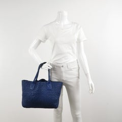 Bottega Veneta Cabat Small Intreccio Leather Tote Bag Navy Blue