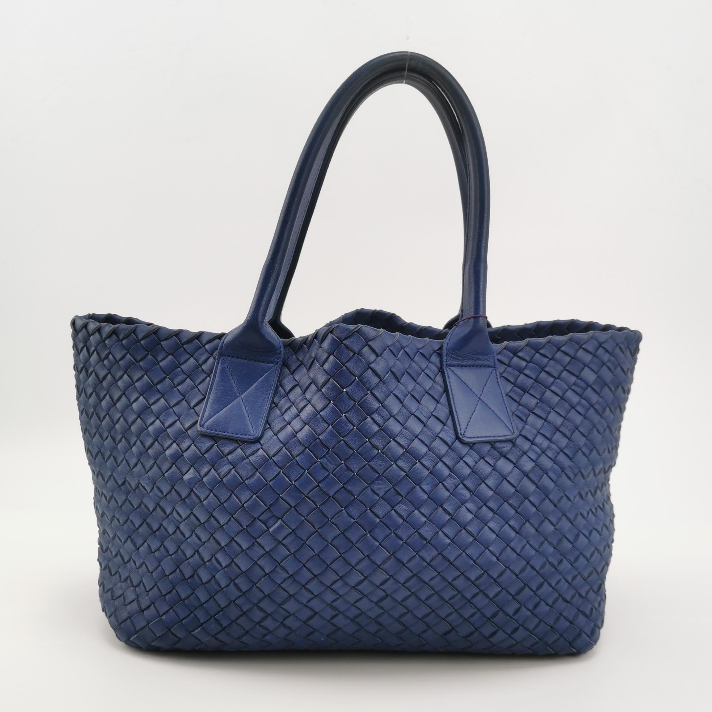 Bottega Veneta Cabat Small Intreccio Leather Tote Bag Navy Blue For Sale 1
