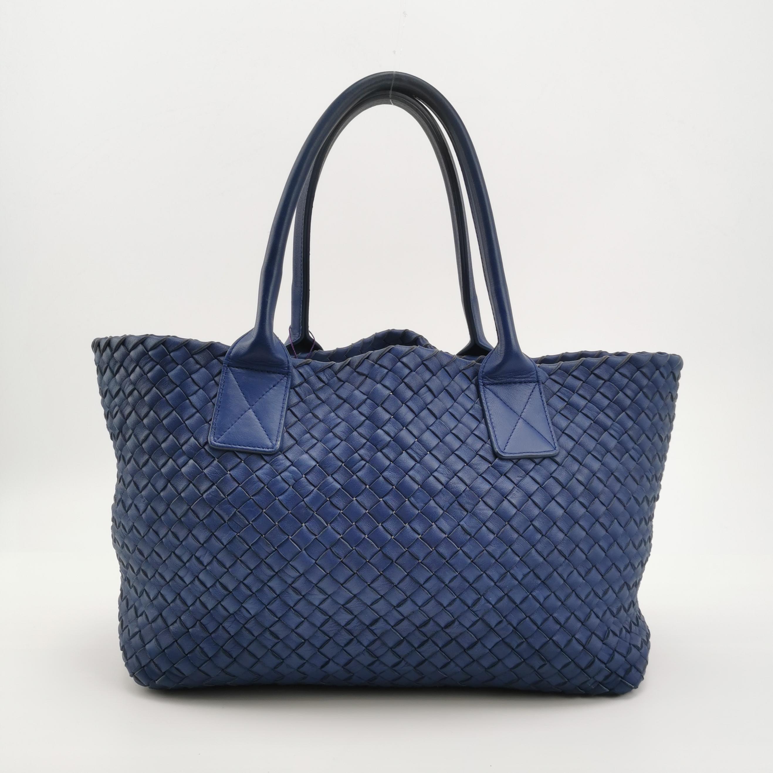 Bottega Veneta Cabat Small Intreccio Leather Tote Bag Navy Blue For Sale 2