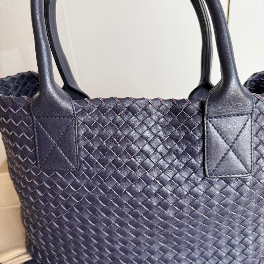 Bottega Veneta Cabat Small Intreccio Leather Tote Bag Navy 7