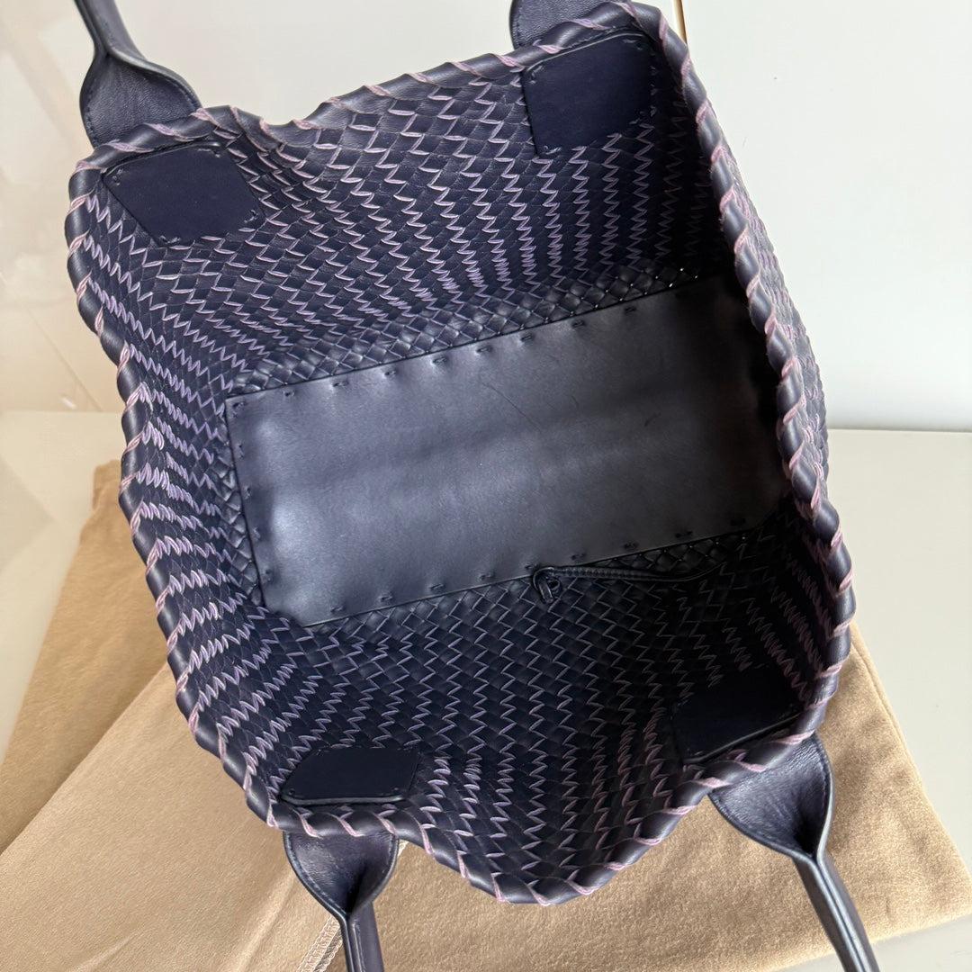 Bottega Veneta Cabat Small Intreccio Leather Tote Bag Navy 10