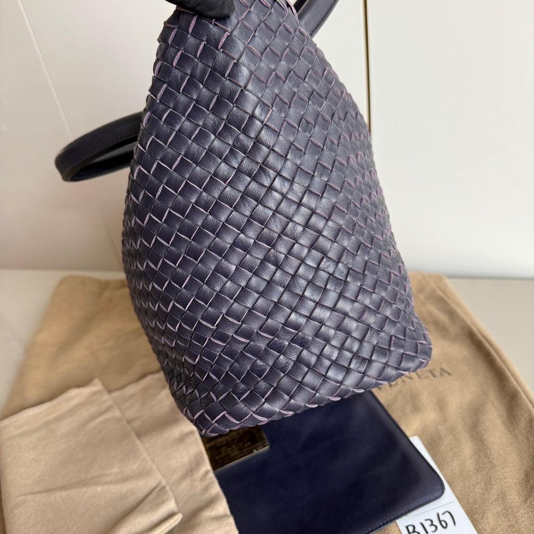 Black Bottega Veneta Cabat Small Intreccio Leather Tote Bag Navy