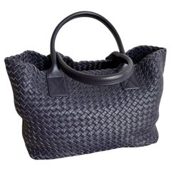 Bottega Veneta Cabat Small Intreccio Leather Tote Bag Navy