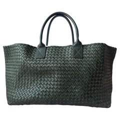 Bottega Veneta Cabat Tote Dark Green Intreccio Leather 45cm