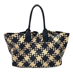 Bottega Veneta Cabat Tote Intrecciato Black and Beige Leather