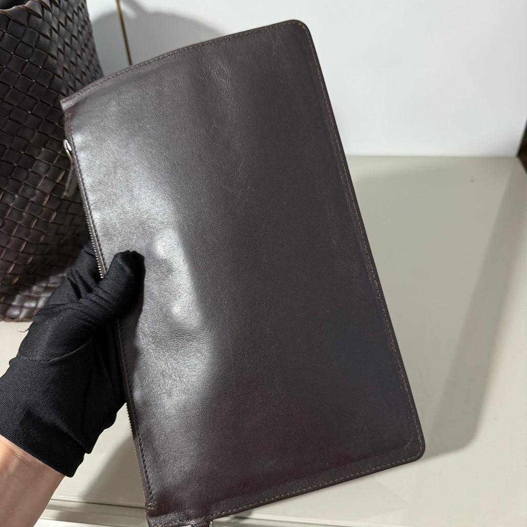 Bottega Veneta Cabat Tote Intreccio Leather Dark Chocolate Brown 40cm 15