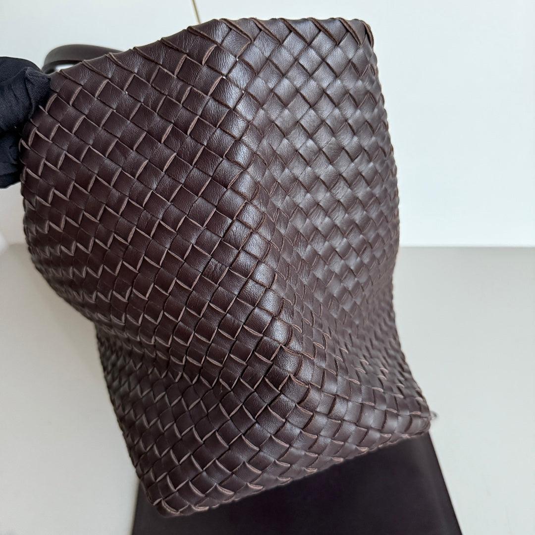 Black Bottega Veneta Cabat Tote Intreccio Leather Dark Chocolate Brown 40cm