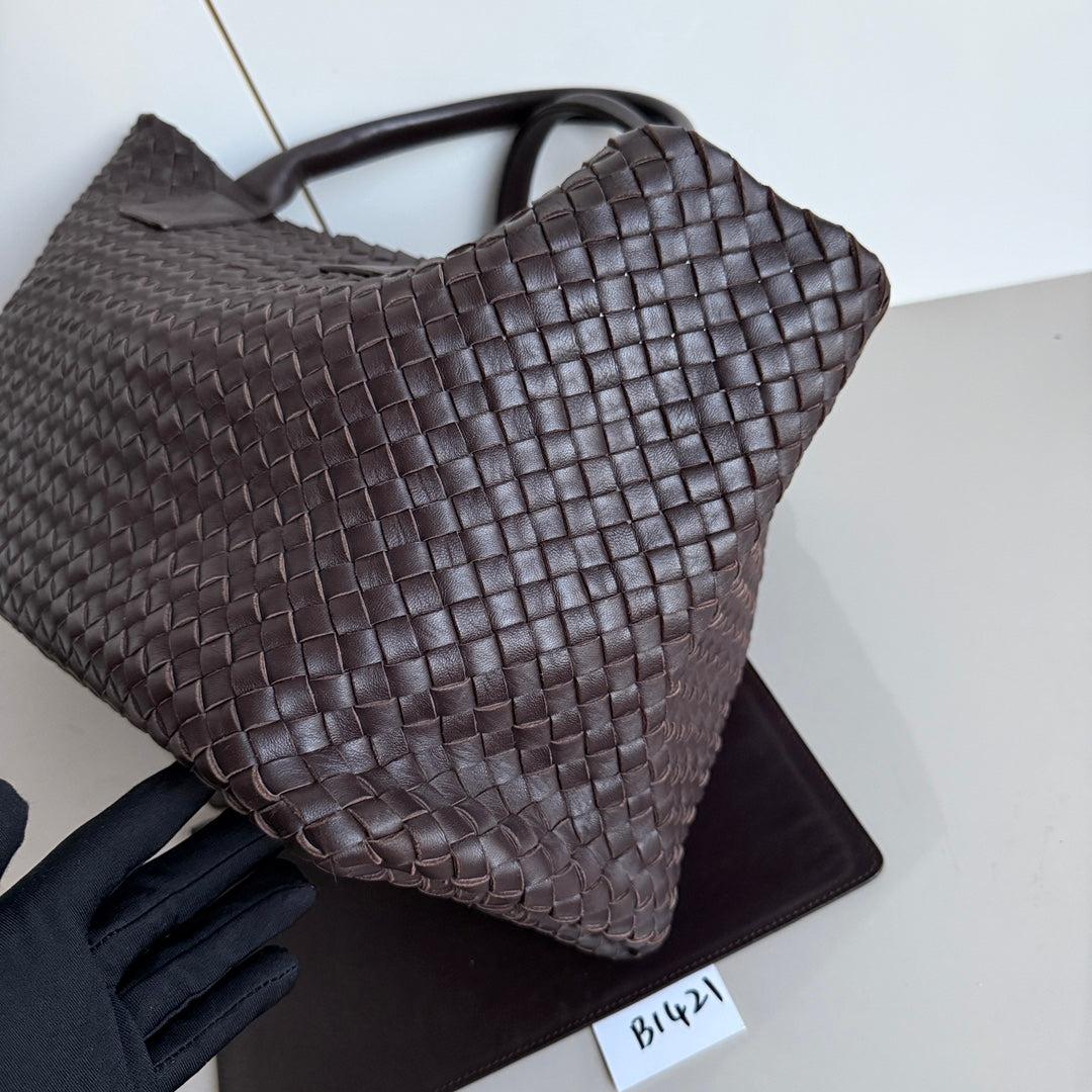 Women's Bottega Veneta Cabat Tote Intreccio Leather Dark Chocolate Brown 40cm