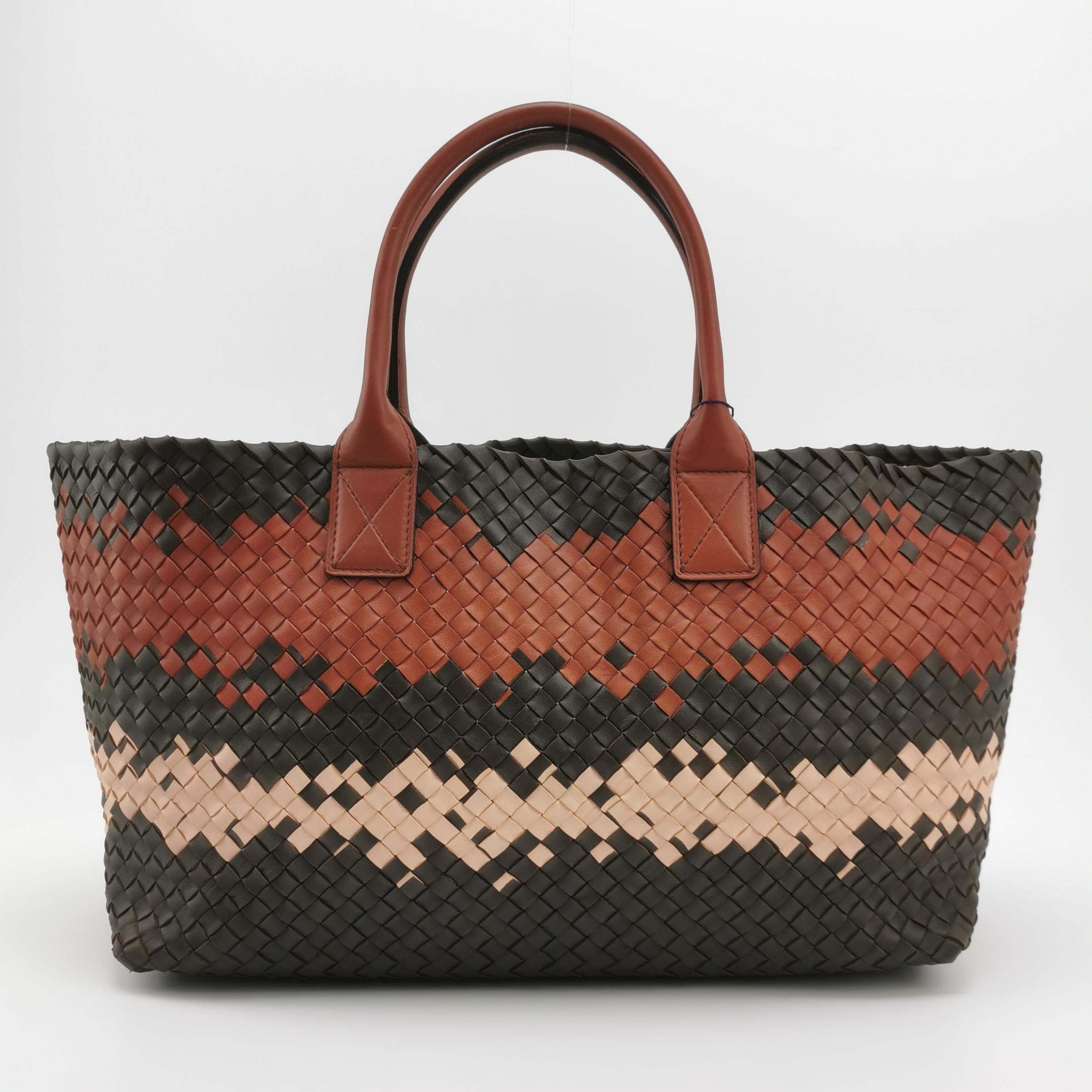 Women's Bottega Veneta Cabat Tote Intreccio Leather Multicolor Brown Burgundy Beige 42cm For Sale