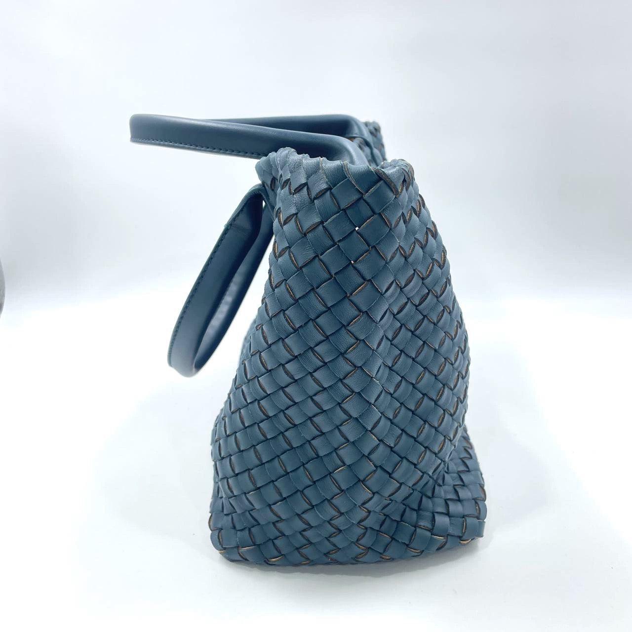 Bottega Veneta Cabat Tote Small/Medium Intreccio Blue Green Leather For Sale 6